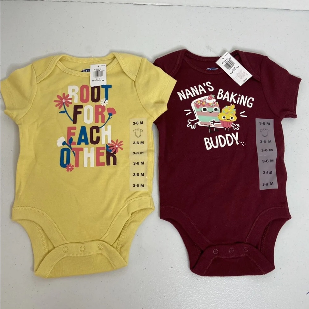 TWO NWT Baby Girl 3-6 Months One Piece/Bodysuit Old Navy Maroon and Yellow
